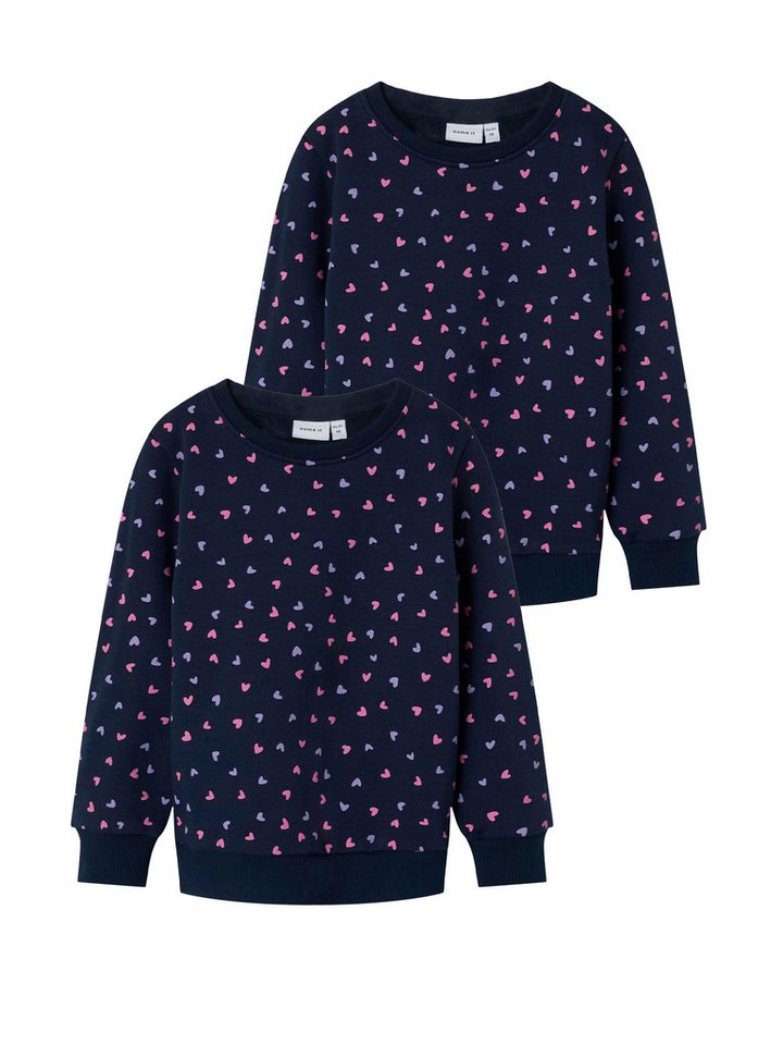 Name It Sweatshirt 2er-Set Sweatshirts Rundhals Regular Fit (2-tlg) NMFDAVINA LS SWEAT FLEECE BRU NOOS von Name It