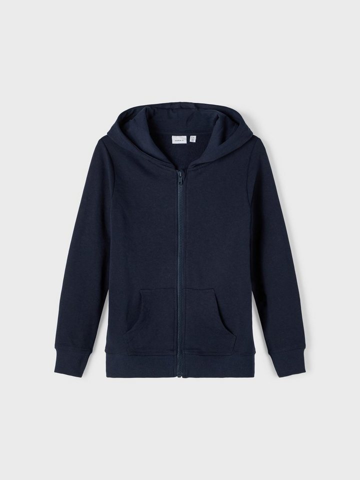 Name It Kapuzensweatjacke NKFROSE für Mädchen mit Cargotaschen und Stretch unifarben, modisch, regular fit, Baumwollmischung, Web von Name It