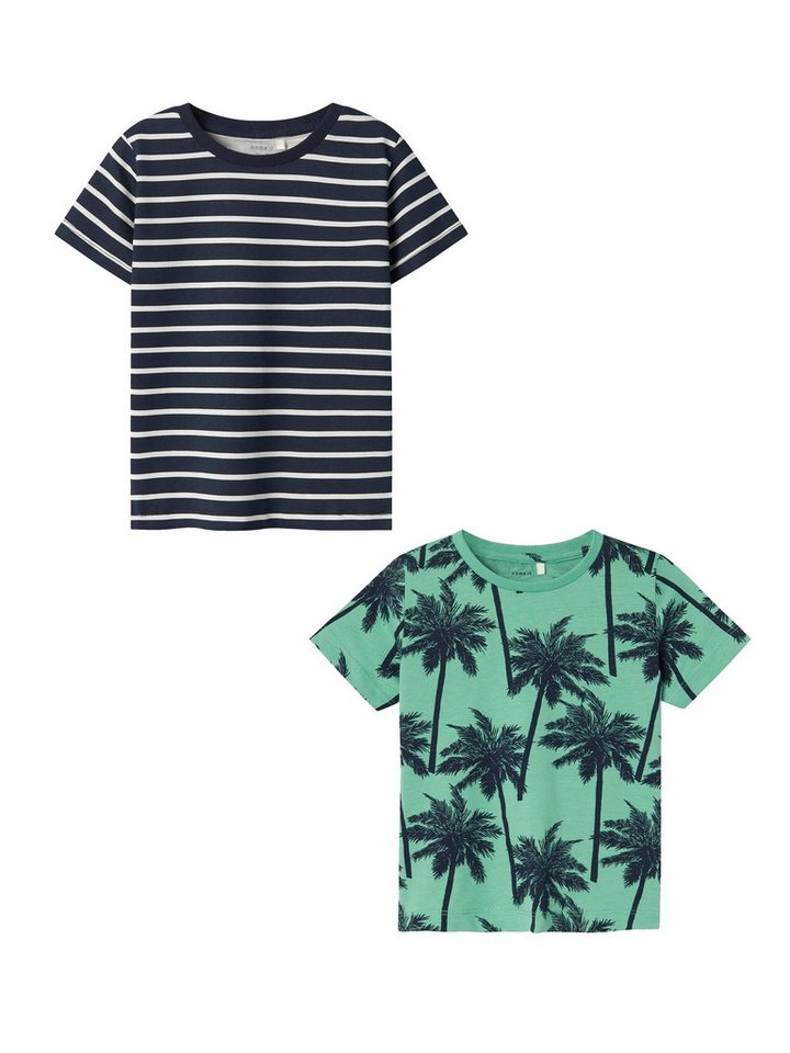 Name It T-Shirt 2er-Set Kurzarm Normal geschnitten Rundhals (2-tlg) NMMJUSPER SS TOP PB von Name It