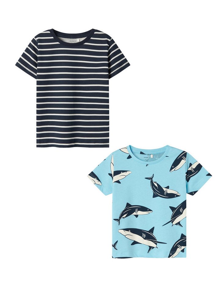Name It T-Shirt 2er-Set Kurzarm Normal geschnitten Rundhals (2-tlg) NMMJUSPER SS TOP PB von Name It