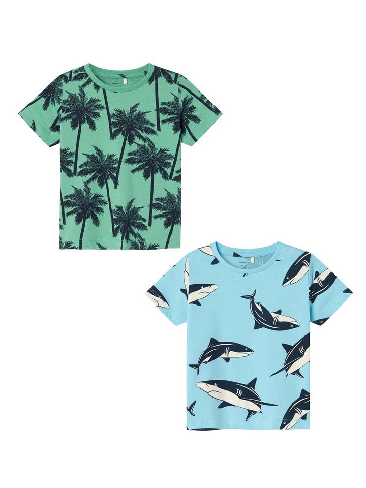 Name It T-Shirt 2er-Set Kurzarm Normal geschnitten Rundhals (2-tlg) NMMJUSPER SS TOP PB von Name It