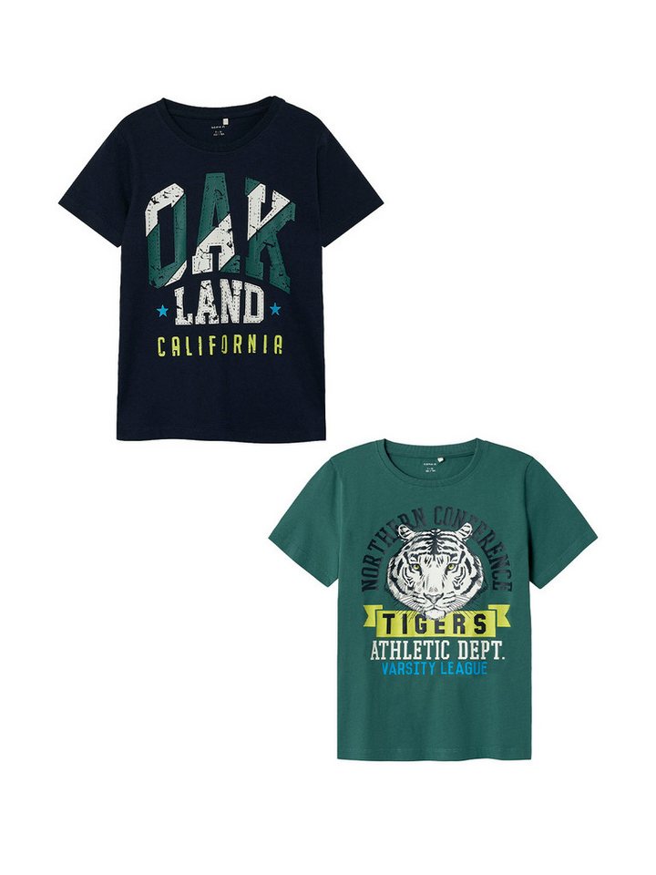 Name It T-Shirt 2er-Set Kurzarm Rundhals Regular Fit Print (2-tlg) NKMBERTE SS TOP PB von Name It