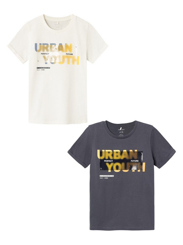 Name It T-Shirt 2er-Set Print Design Lockeres Rundhals (2-tlg) NKMDEFAN SS TOP von Name It