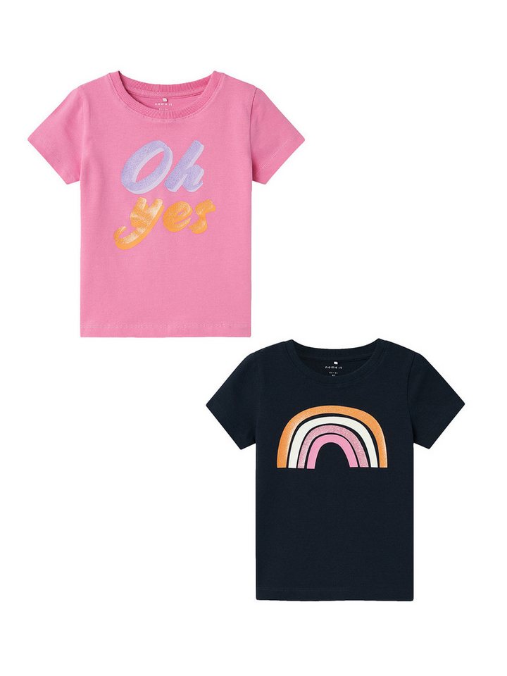 Name It T-Shirt 2er-Set Print Design Rundhals bequem (2-tlg) NMFHANNE SS TOP PB von Name It