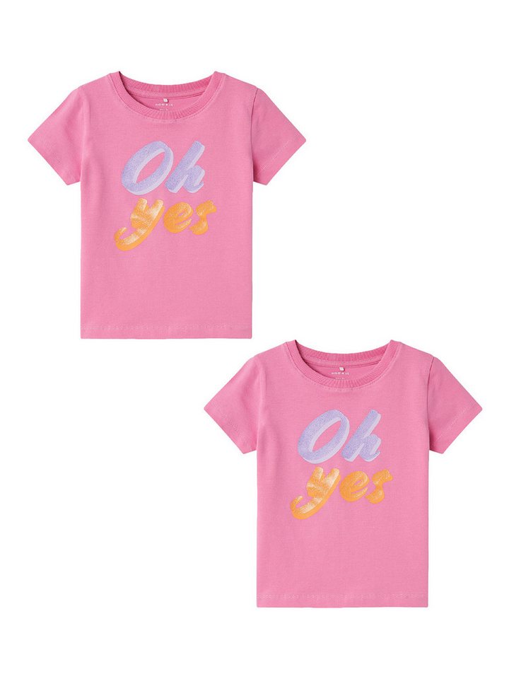 Name It T-Shirt 2er-Set Print Design Rundhals bequem (2-tlg) NMFHANNE SS TOP PB von Name It