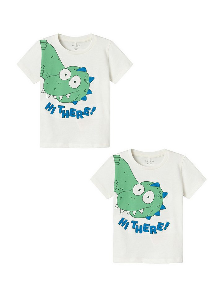 Name It T-Shirt 2er-Set stylisches Kurzarm Rundhals Oberteil (2-tlg) NMMHELLAN SS TOP PB von Name It
