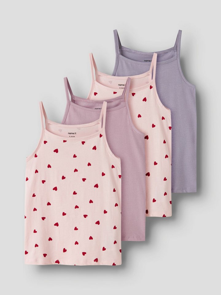 Name It Unterhemd NKFSTRAP für Mädchen mit Stretchkomfort im 4er-Pack (Packung, 4-St) bedruckt, casual, regular fit, Baumwollmischung, Rundhals von Name It
