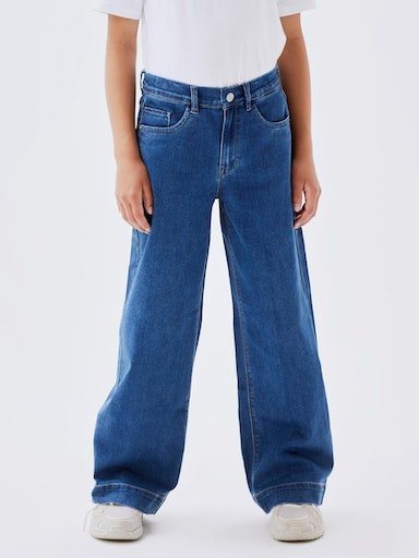 Name It Weite Jeans NKFROSE für Mädchen mit weitem Bein und High Waist unifarben, casual, loose fit, Baumwollmischung, Denim von Name It