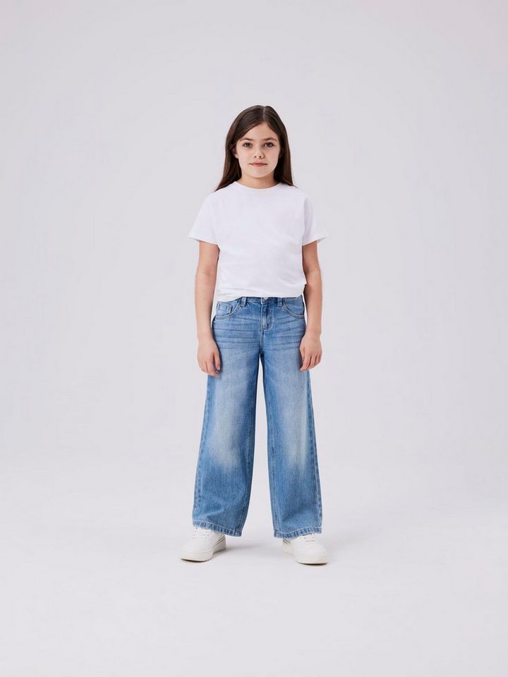 Name It Weite Jeans NKFROSE für Mädchen mit weitem Bein und klassischem Sitz normal, Denim, Abriebeffekte, Reißverschluss von Name It