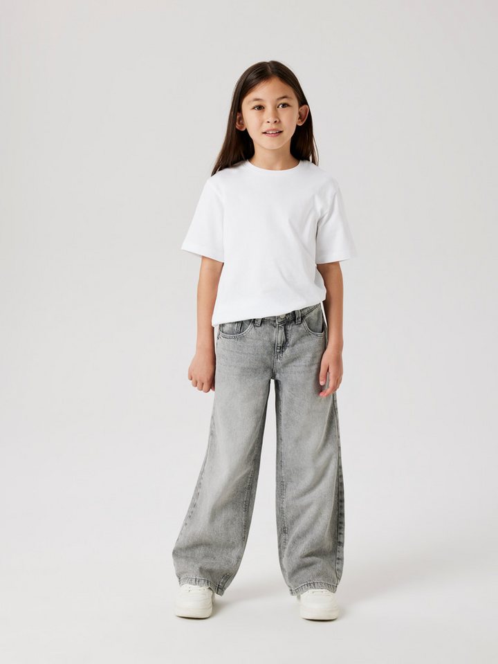 Name It Weite Jeans NKFROSE für Mädchen mit weitem Bein und klassischem Sitz normal, Denim, Abriebeffekte, Reißverschluss von Name It
