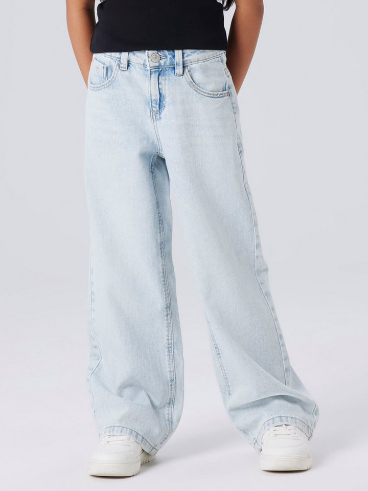 Name It Weite Jeans NKFROSE für Mädchen mit weitem Bein und klassischem Sitz normal, Denim, Abriebeffekte, Reißverschluss von Name It