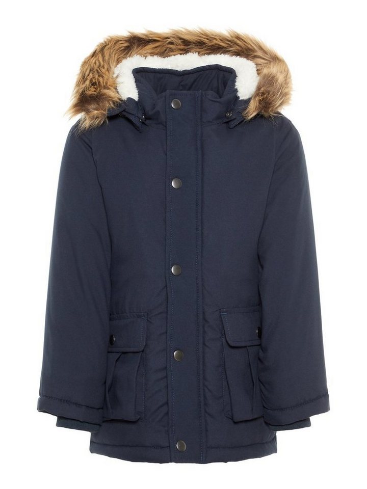 Name It Winterjacke Name It Jungen Parka wattiert mit Kapuze in blau mit abnehmbarer Kapuze von Name It