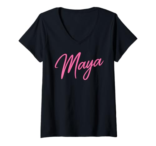 Damen Maya Name Frauen Cute Girl Elegant Weiblich Liebe Handschrift T-Shirt mit V-Ausschnitt von Name Maya for Women
