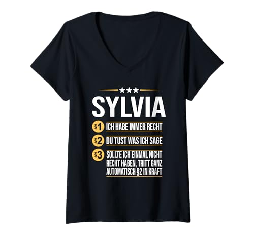 Damen Sylvia Vorname Geschenk-Idee Geburtstag Namensgeschenk T-Shirt mit V-Ausschnitt von Name Sylvia Spruch Personalisierte Geschenke