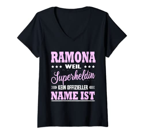 Damen Name Ramona Vorname Namensgeschenke Namenstag Fun T-Shirt mit V-Ausschnitt Damen Name Ramona Vorname Namensgeschenke Namenstag Fun T-Shirt mit V-Ausschnitt von Name Vorname Spruch Keine Offizielle Superheldin