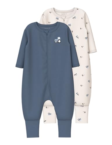 Name it baby Herren Nbmnightsuit 2P Zip Ff Tractor Noos, Jet Stream, 62 (2er Pack) von Name it baby