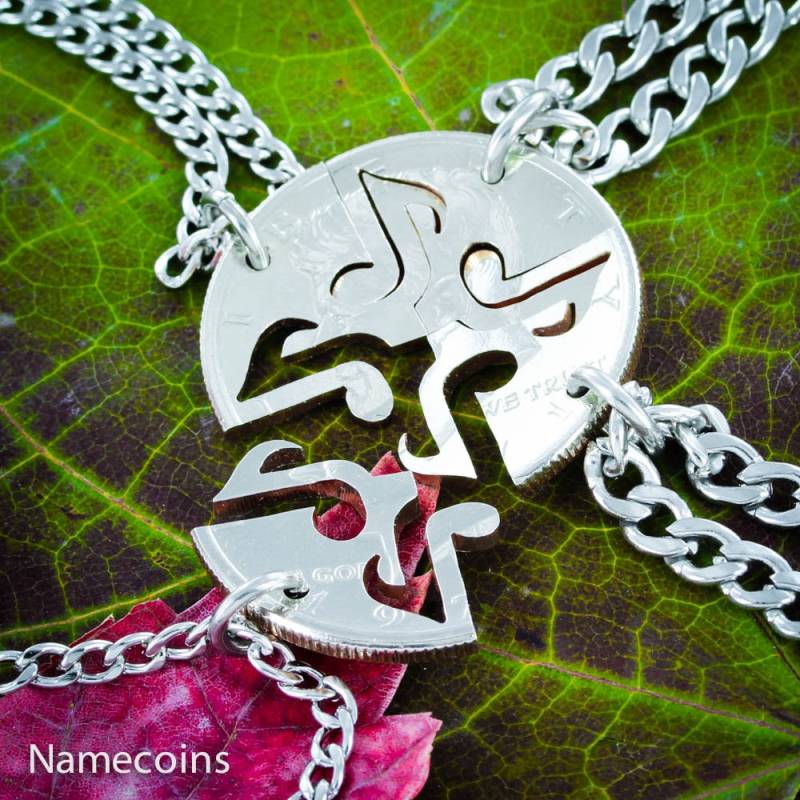 4 Beste Freunde Halsketten, Musik Note Interlock Wie Ein Puzzle, Bff Geschenke, Hand Geschnittene Münze von NameCoins