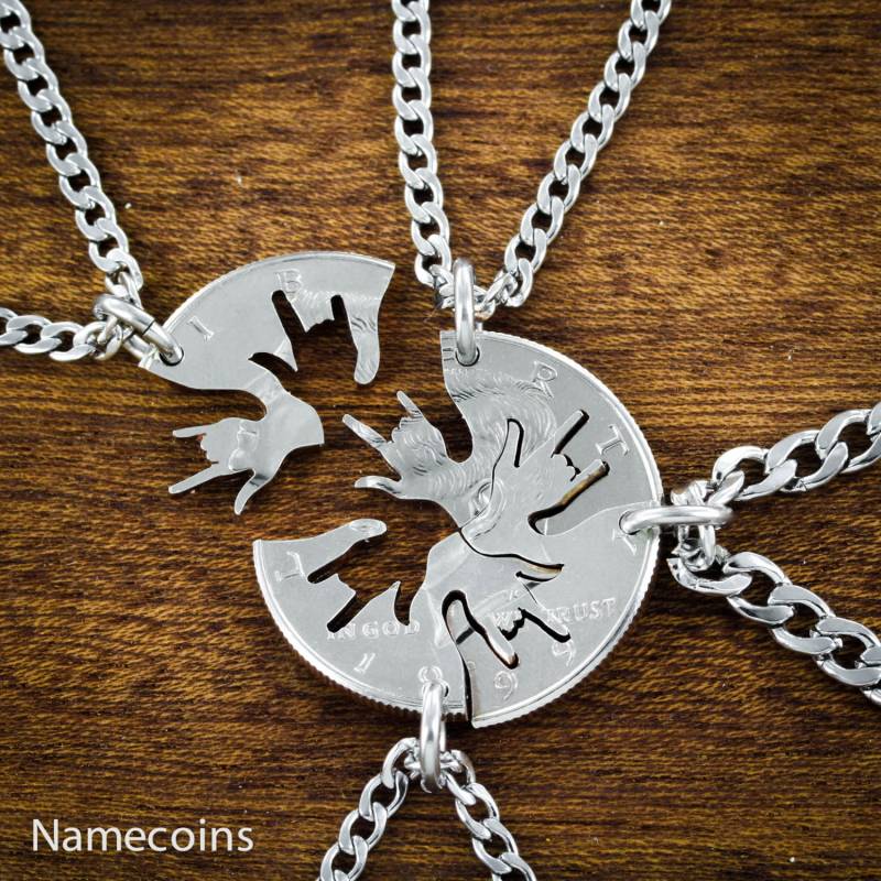 4 Stück Bester Freund Halskette, I Love You Hands in Asl Cut Auf Einem Halben Dollar von NameCoins