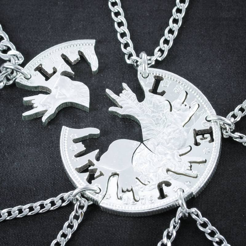 5 Beste Freunde Oder Familie Halsketten, Mit Benutzerdefinierten Initialen, Ich Liebe Dich Hände in Asl, Bff, Hand Cut Münze von NameCoins