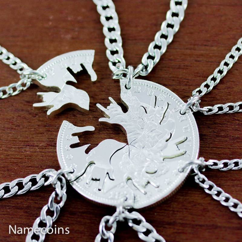6 Bff Oder Familie Halsketten, Ineinandergreifend Wie Ein Puzzle, Ich Liebe Dich in Asl, Beste Freundin Geschenke, Aus Echtem Silberdollar von NameCoins