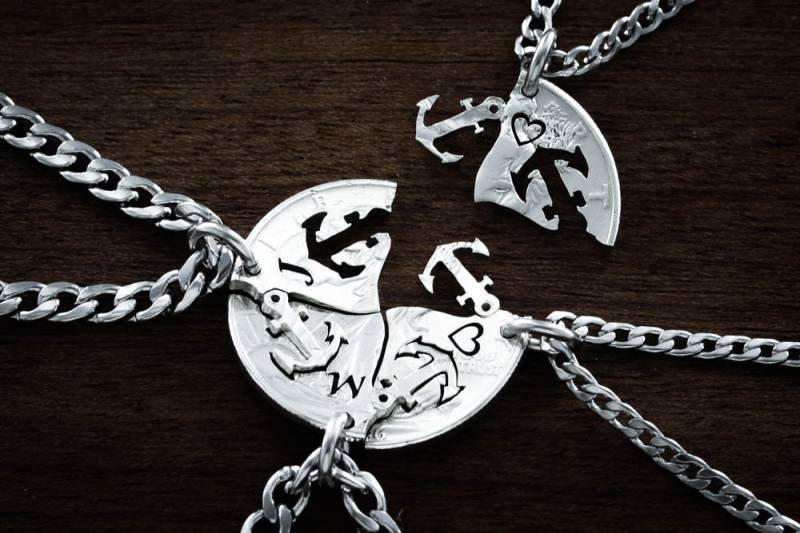 Personalisierte Anker Halsketten-Set Hand Geschnittene Münze Bff Schmuck von NameCoins