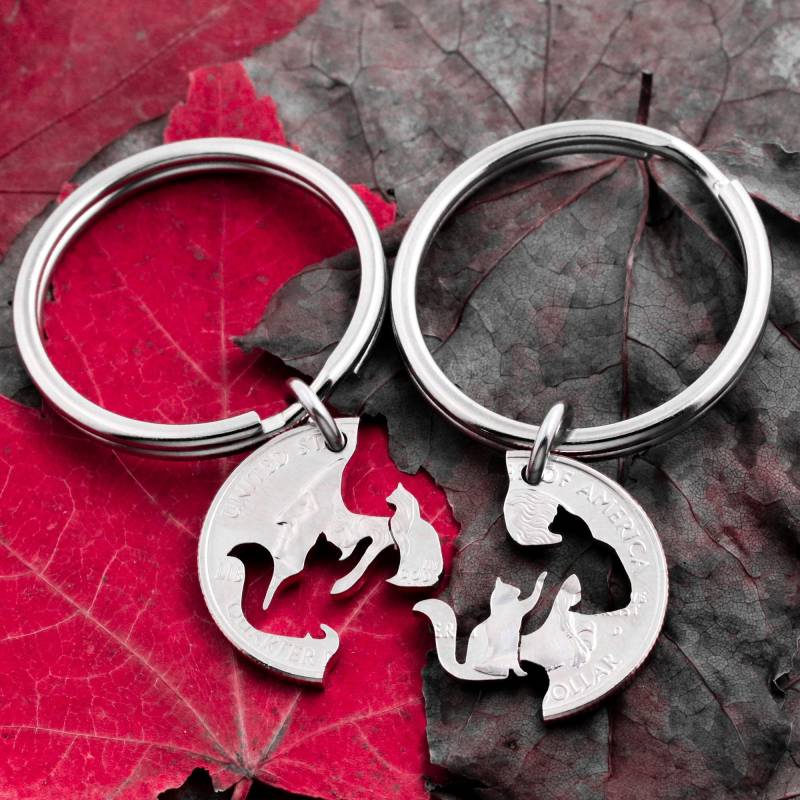 Beste Freunde Katzenhalsband, Freundschaft Katzengeschenke, Kitty Halsband, Ineinandergreifende Katzen, Hand Geschnittene Münze von NameCoins