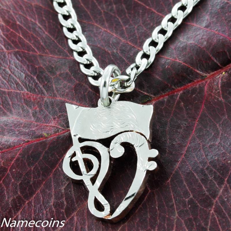 Color Guard Flagge Halskette Mit Bassschlüssel Und Musiknote, Hand Cut Quarter von NameCoins