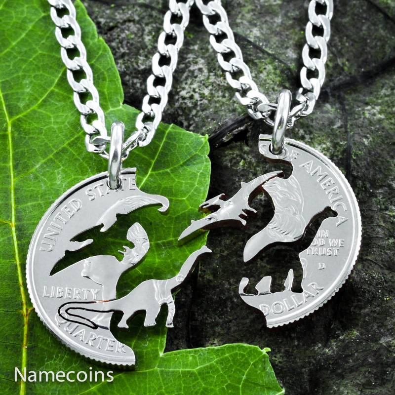 Dinosaurier Beste Freunde Geschenk Halsketten Für 2, Bff, Pterodactyl Und Brontosaurus, Interlocking Set von NameCoins