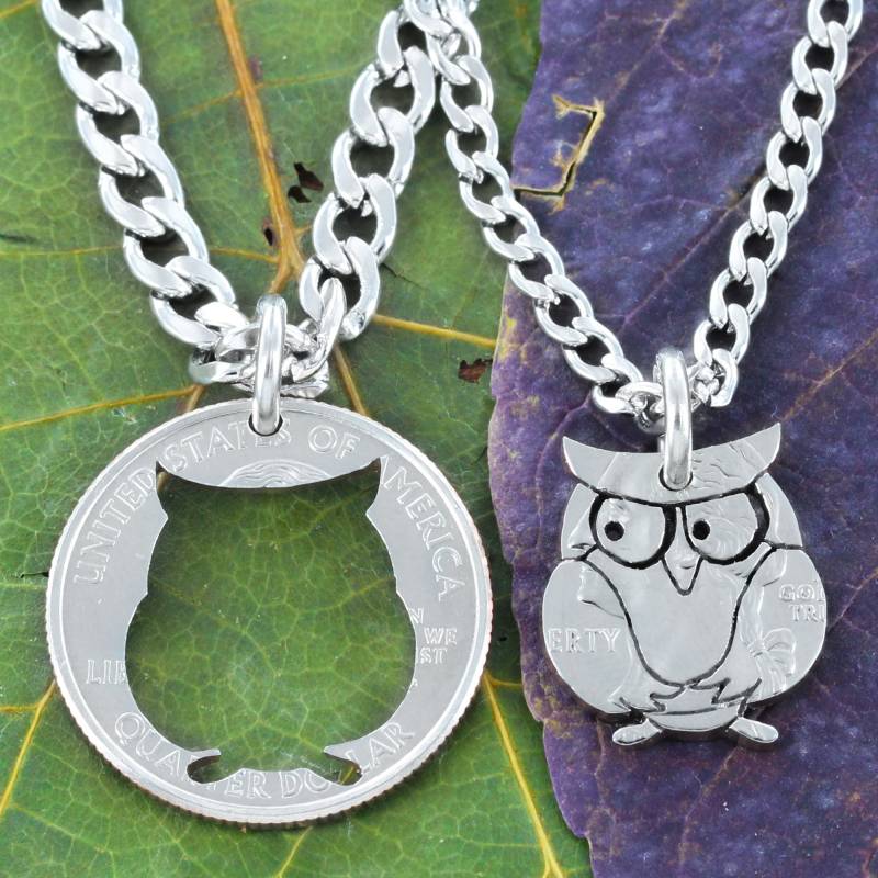 Eulen Bff Halsketten, Hoot Oder Schleiereule Beste Freunde Geschenke, Hand Cut Quarter von NameCoins