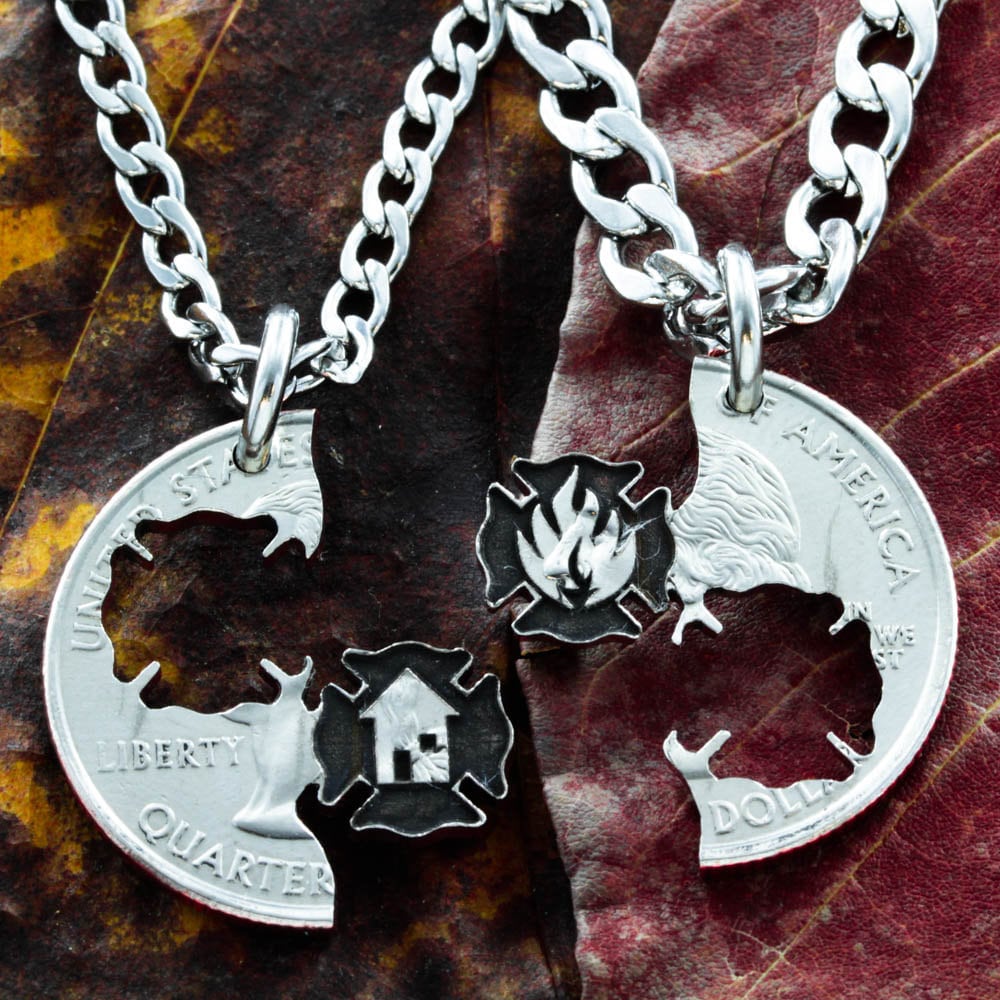 Feuerwehrmann Gravur Halskette Set, Paare Halsketten, Friends Interlocking Quarter von NameCoins