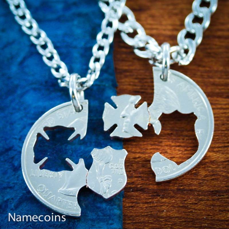 Feuerwehrmann Und Polizei Paare Halsketten, Abzeichen Feuer, Hand Cut Münze von NameCoins