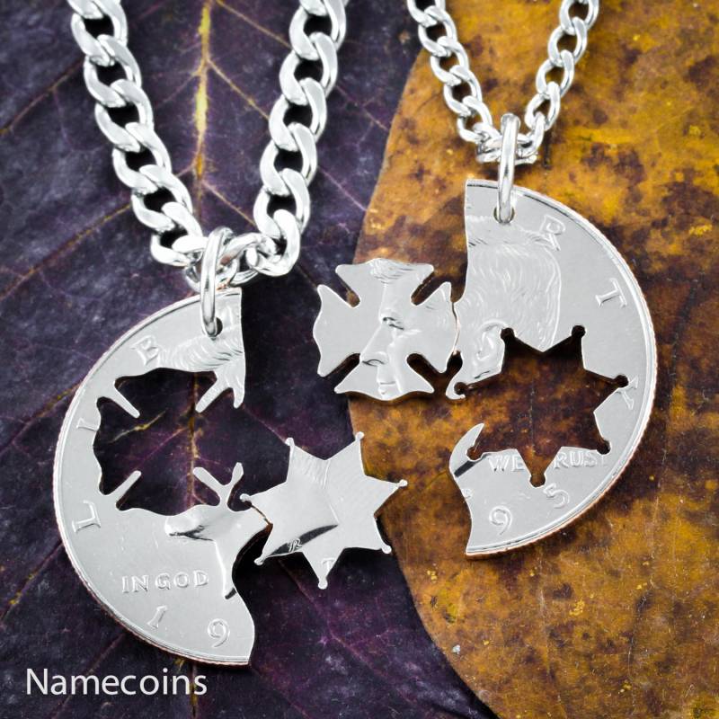 Feuerwehrmann Und Sheriff Brothers Halsketten, Law Enforcement Abzeichen Cut Münze von NameCoins