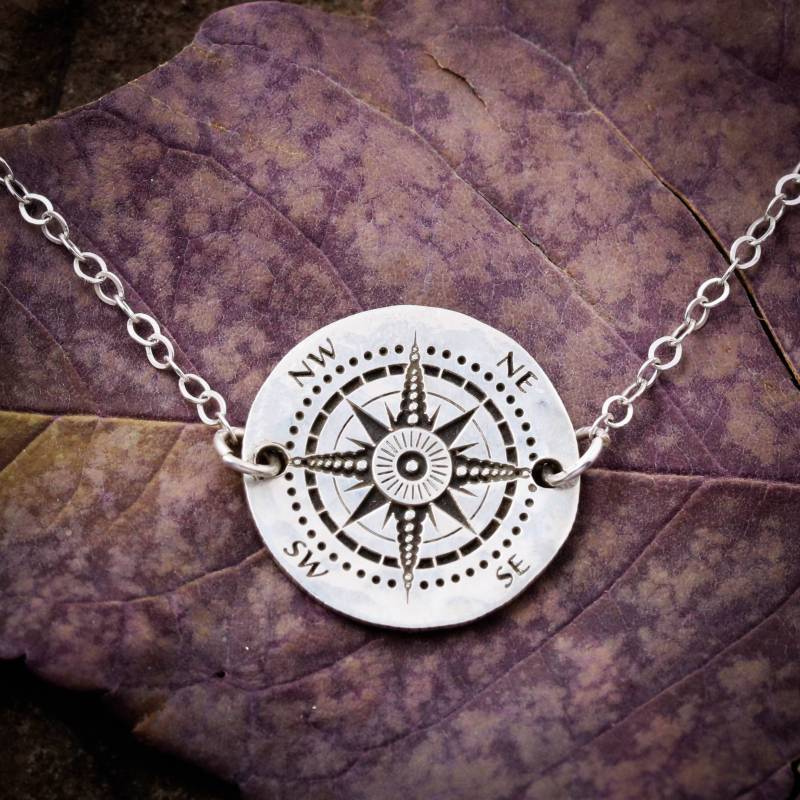 Gehämmerte Silber Dime Compass Halskette Echte Silberkette von NameCoins