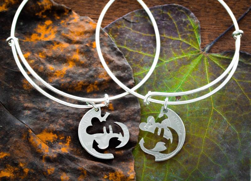 Ich Liebe Dich Bis Zum Mond Und Zurück, Armband Charm Armreifen, Geschenk Für Beste Freunde, Ineinandergreifende Armbänder, Von Hand Geschnittene von NameCoins