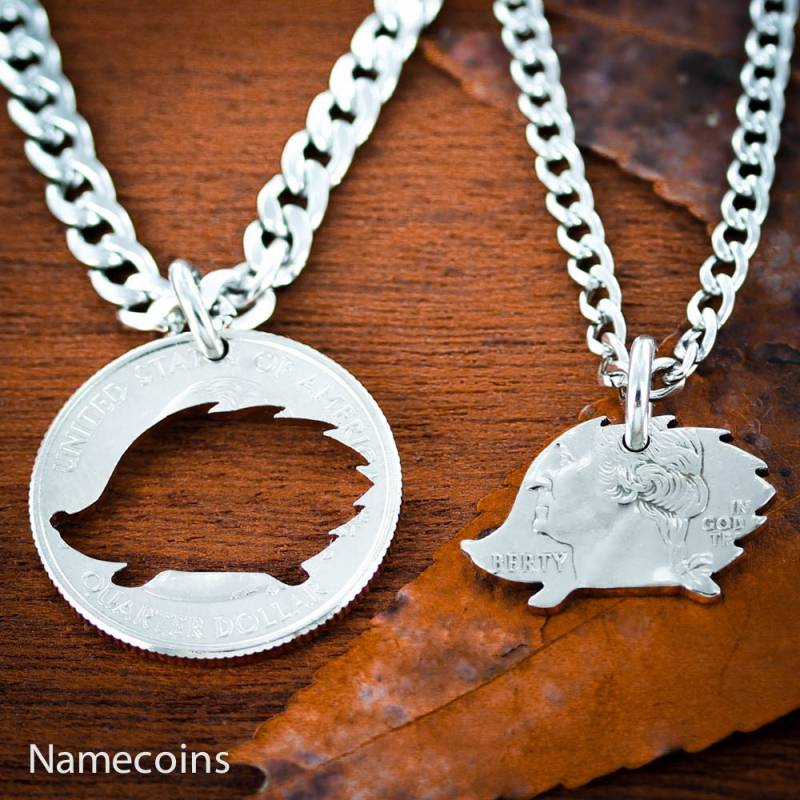 Igel Beste Freunde Halsketten Für 2, Bff Geschenke, Innen - Und Außenteile, Handgeschnittene Münze von NameCoins