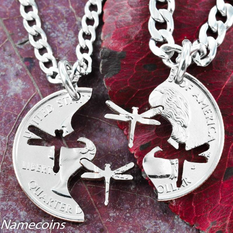 Libelle Bff Halsketten, Beste Freunde Geschenke, Interlocking Puzzle Set, Hand Cut Coin von NameCoins