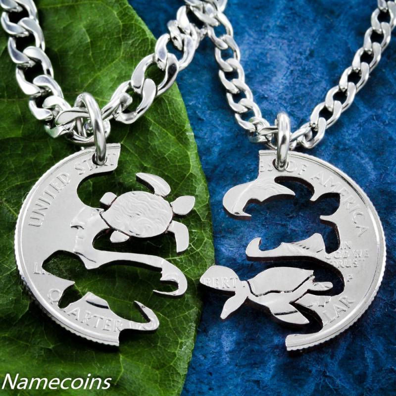 Meeresschildkröte Halsketten Für Beste Freunde, Hand Geschnittene Münze von NameCoins