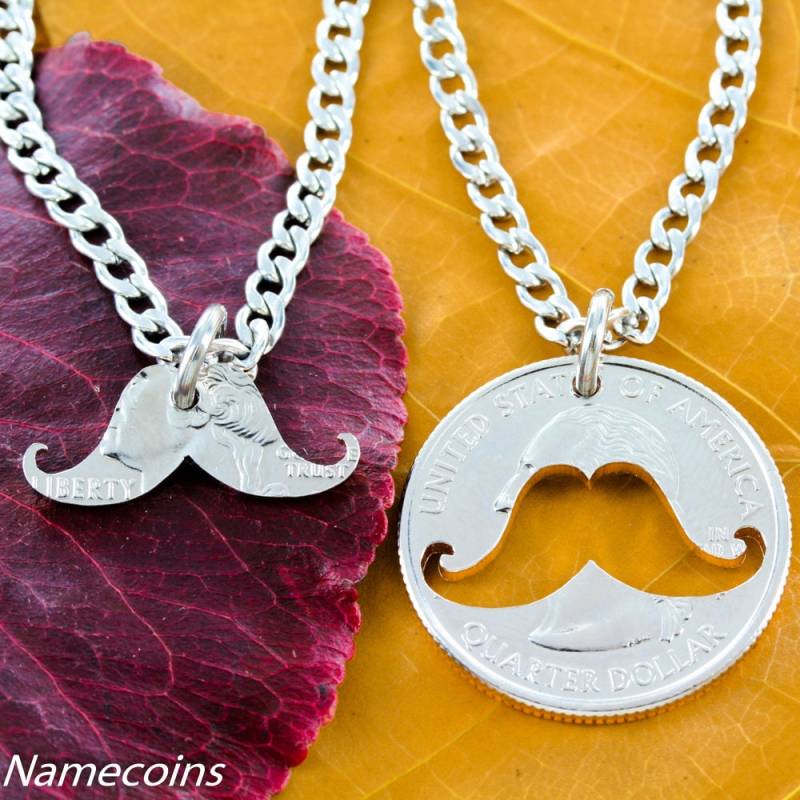 Schnurrbart Bff Halsketten, Beste Freunde Geschenke, Innerhalb Und Außerhalb Beziehung Halskette, Hand Geschnittene Münze von NameCoins