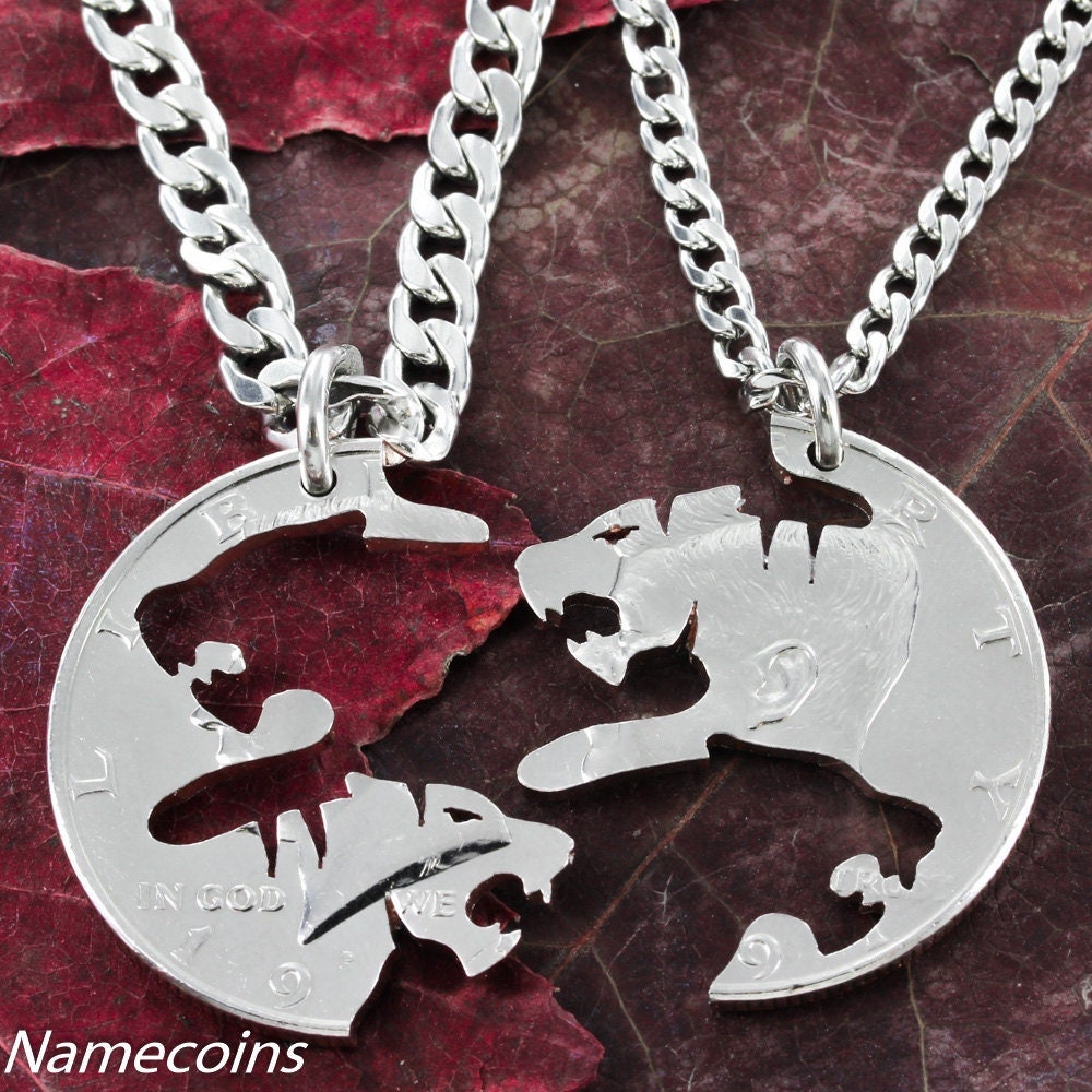 Tiger Bff Halsketten Für 2, Beste Freunde Oder Paare Geschenke, Freund Und Freundin Geschenk, Freundschaft Halsketten, Hand Geschnittene Münze von NameCoins