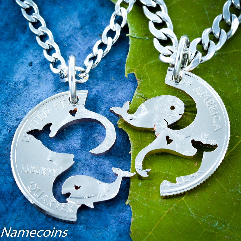 Wal Halsketten Für Beste Freunde Und Paare, Paar Schmuck, Hand Cut Coin von NameCoins