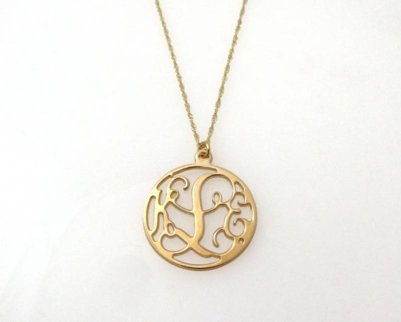 14K Gold Monogramm Halskette. Personalisierte Initial Goldfarbene Monogramm-Halskette. Anfangsschmuck 14K Gold Monogramm Halskette. Personalisierte Initial Goldfarbene Monogramm-Halskette. Anfangsschmuck von NameMyMonogram