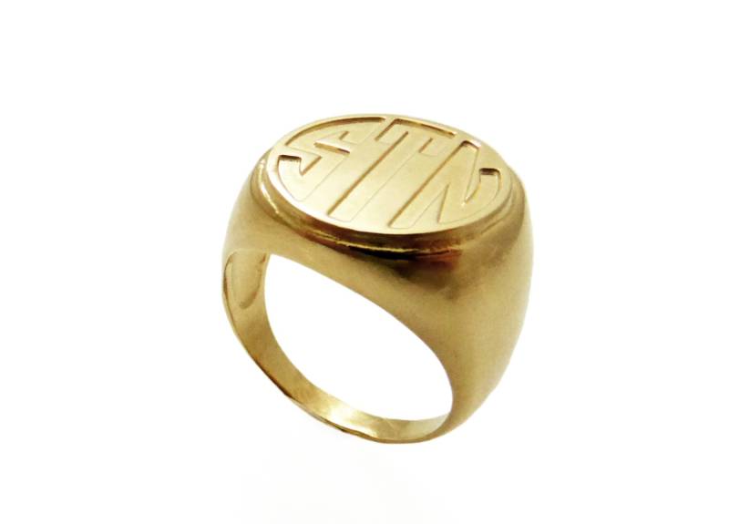 14K Massiver Monogram Goldring. Goldring Mit Monogramm. Gehämmert Ring. Initialen Geschenk Für Ihn. Gold Siegelring. Personalisierter Männer Initiale von NameMyMonogram