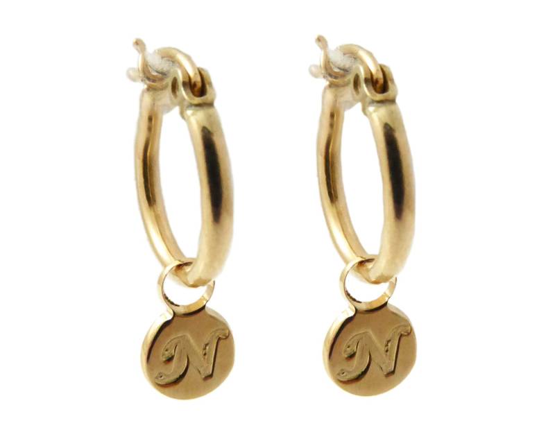 Erste Creolen. Monogramm Ohrringe. Goldene Personalisierter Ohrring. Alphabet-Ohrring. Kleiner Creolen-Ohrring. Initial-Ohrring von NameMyMonogram