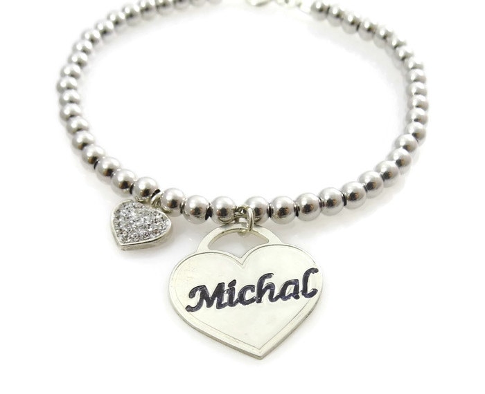 Namen Armband. Herz Silber Namensarmband Aus Perlen. Personalisiertes Sterling Armreif.medium4mm von NameMyMonogram