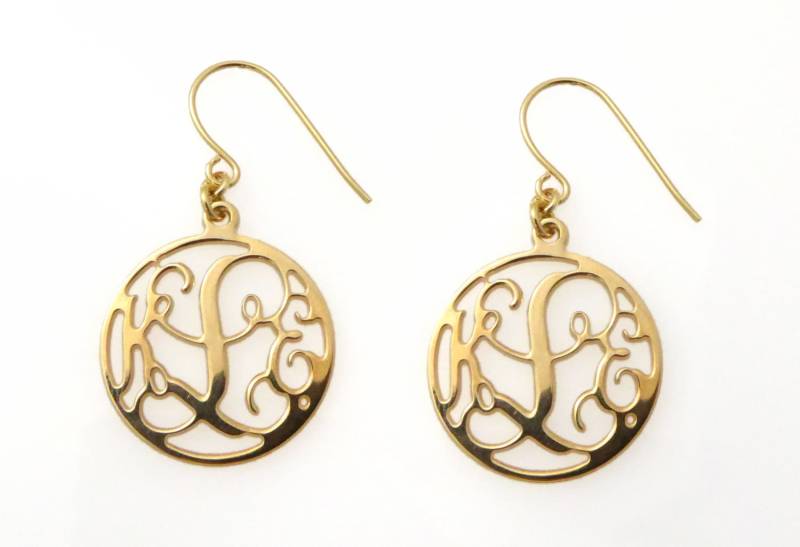 Ohrhänger Mit Monogramm. Goldene Monogramm-Ohrringe. 0, 8" Monogramm Ohrringe. Personalisierte Schmuck. Goldohrring Personalisieren von NameMyMonogram