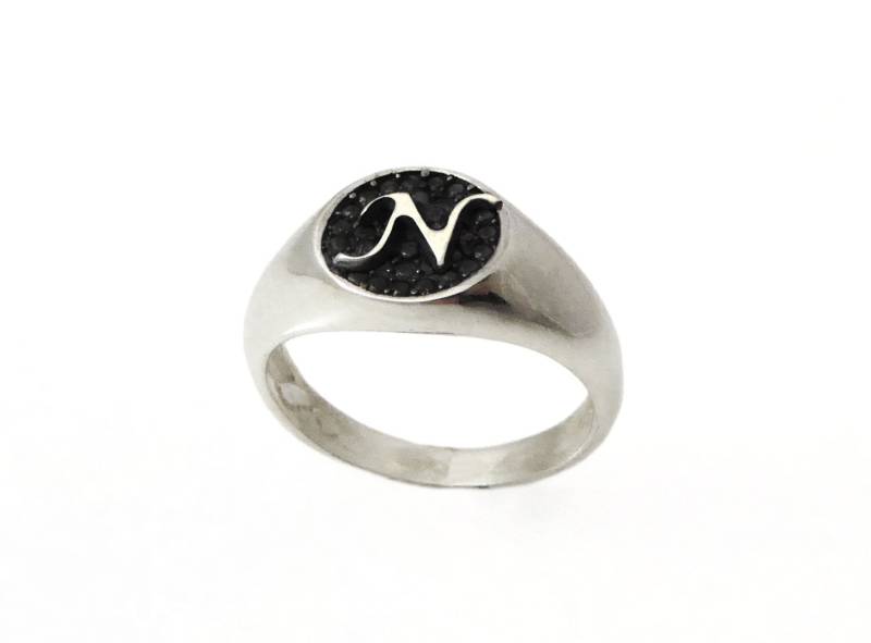 Pinky Ring. Silber Monogramm Gehämmert Initial Oxid Geschenk Für Sie. Siegelring. Personalisierter | 2131 von NameMyMonogram