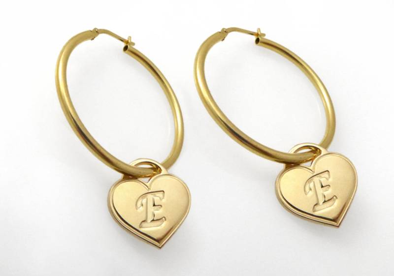 Vergoldete Creolen. Monogramm Ohrringe. Gold Personalisierte Alphabet-Ohrring. Hoop Ohrring. Name Herz von NameMyMonogram