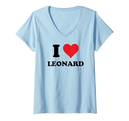 Damen I Heart Leonard Vorname I Love Personalized Stuff T-Shirt mit V-Ausschnitt von Named Custom Novelty Given Name Valentines Merch