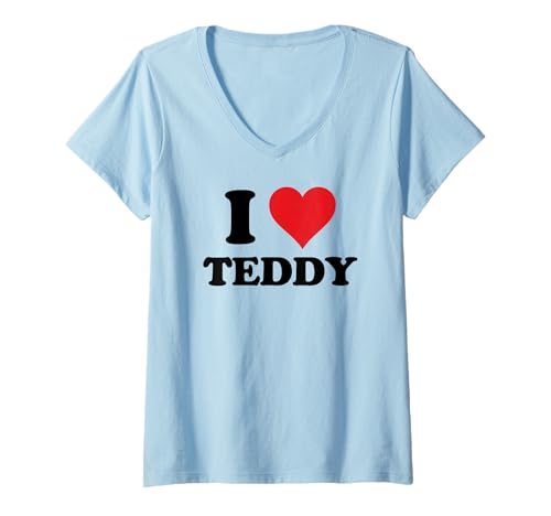 Damen I Heart Teddy First Name I Love Personalized Stuff T-Shirt mit V-Ausschnitt Damen I Heart Teddy First Name I Love Personalized Stuff T-Shirt mit V-Ausschnitt von Named Custom Novelty Given Name Valentines Merch