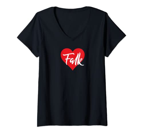 Damen T-Shirt mit Aufschrift "I Love Falk", Herz, Name T-Shirt mit V-Ausschnitt von Named Personalized Heart Tees GRN
